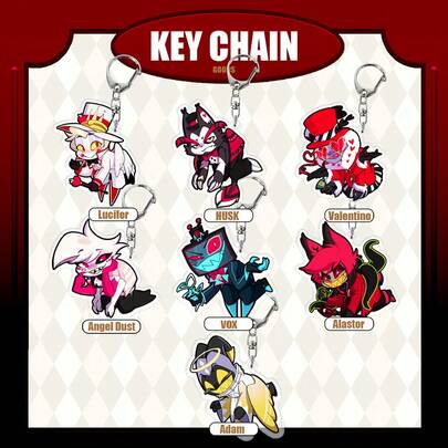 Anime GOODS Anime Akryl Nyckelring - Vicky Charlie Alastor Söt Y2K Tecknad Hängsmycke, Lämplig För Väskor Och Nycklar, Perfekt Present För Fans, Cosplay Tillbehör Bilnyckel Väska Ryggsäck Små Smycken Nyckelring Tillbehör Kreativa Studentpresenter