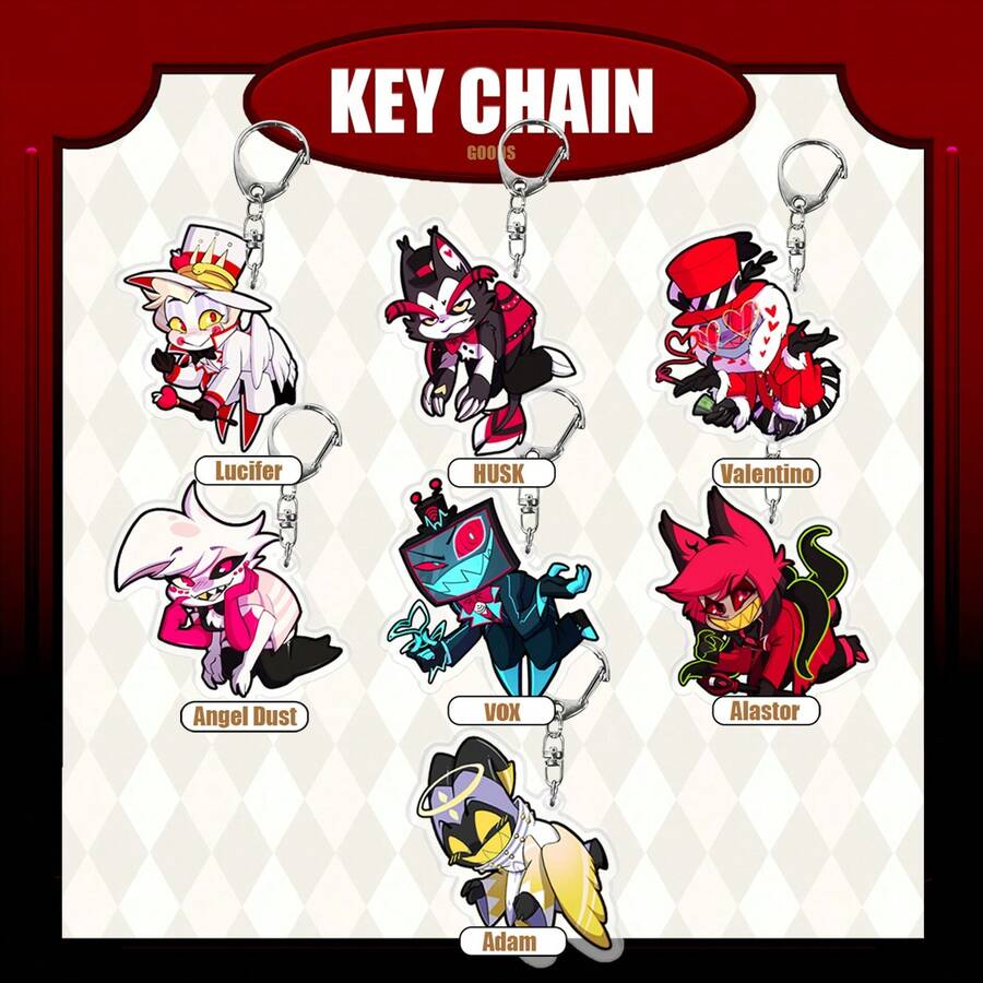 动漫商品 动漫亚克力钥匙扣 - Vicky Charlie Alastor 可爱 Y2K 卡通吊坠，适合包包和钥匙，送给粉丝的完美礼物，角色扮演配件汽车钥匙包背包小饰品钥匙圈配饰创意学生礼物