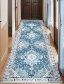 Runner Rug Hallways, 2'6x10' Washable Non Slip Kitchen Runner Rug, Long Boho Vintage Rust Hallway Stair Ultra Soft Print Floor Carpet Bedroom Bathroom Laundry Room, Home Decor - Vintage Blue - View 9