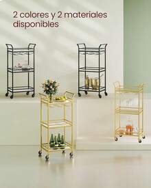 VASAGLE Carrito de 3 Niveles, Carro de Cocina Dorado, para Espacios Pequeños, con Ruedas, con Pasamanos, Cocina, Comedor, Baño, Salón, Bar, Negro Tinta MLRC101B01 - Dorado Pálido - Ver 7