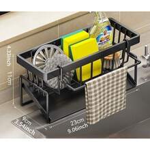 1个大型三层厨房置物架，带快速沥水功能、刀叉架、砧板架，多功能桌面餐具收纳架，适用于碗碟，时尚金属架，经久耐用，厨房用品，厨房储物架 - 彩色 - 查看 15