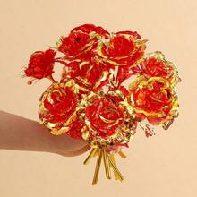 5/10/20支装闪亮水晶玫瑰花束 - 优雅彩虹人造花，金色花茎，含玻璃花瓶，适用于情人节、婚礼、周年纪念日、圣诞派对装饰、浪漫装饰，闪亮花朵，塑料玫瑰 - 彩色 - 查看 18