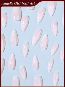 24 Pieces Of Almond Shaped Pressed Fake Nail Patches, Simple Gradient Sweet And Cool Japanese And Korean Style Women's Nail Patches, New And Fashionable Fingertips, Matched With 1 Piece Of Jelly Glue And 1 Piece Of Rubbing Strip, Suitable For Women's Parties, Dances, Daily Casual Wear, Detachable And Reusable