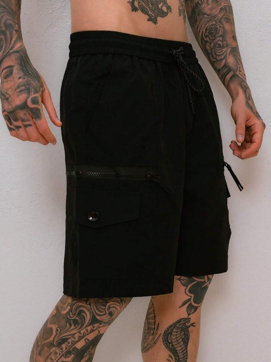 Men's Bermuda Shorts Summer Regular Fit Pocket Drawstring Beach Going Out Night Out Weekend Casual Holiday Sports Cycling Daily Baby Moon Garden Photoshoot Birthday Formal & Evening - 黑色 - 查看 1