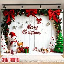 2D Fondo de tela plano de Navidad, 1 pieza de árbol de Navidad, muñeco de nieve, patrón de pared blanca, decoración de fiesta de Navidad, tela de fondo para cabina fotográfica, adecuada para decoración de fondo de fiesta interior - Tela de poliéster duradera, adecuada para decoración de pared navideña, pancarta de Feliz Navidad