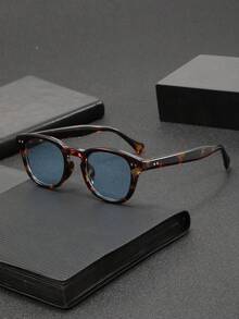 1 Pair Men's Retro Round Studded Fashion Glasses, Fashionable For Outdoor, Cycling, Beach, Party