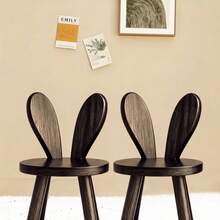 1pc Solid Hardwood Rabbit-Ear Stool - Cute Animal-Themed Entryway Bench, Portable Shoe Changing Stool For Living Room, Natural Wood Finish, Compact 27" Height, No Assembly Required