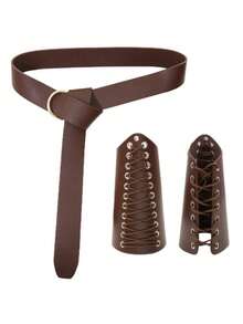 Multi-Piece Set Vintage Street Style Viking Belt, Leather Pouch, Arm Cuff Accessories, Viking Costume Leather Wristband, Scabbard, Retro Pouch, Suitable For Men And Women Old Money Vintage Autumn/Fall Urban Outfit Classic Christmas Winter Fashion Daily Men Boyfriend Gift