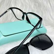 Women's 2-In-1 Clip-On Glasses Acetate Nylon Square Size L - đen - Xem 4