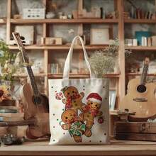 1 pièce/Multipack Sac fourre-tout en canevas Bonhomme en pain d'épices de Noël, sac à légumes, 36*38cm, pochette de rangement décorative saisonnière pour cuisine et salle à manger, cadeau