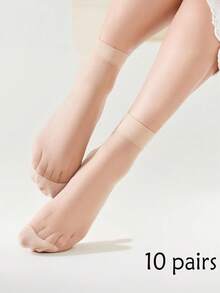 10/20pcs Solid Color Crew Socks, Casual Wear For Daily Life And Home,It Is The Perfect Gift For Christmas Or Valentine's Day - Beige - View 10