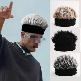 Men's Winter Knitted Hat With Wig Attached Women'dy Pumpkin Patch Knit Beanie MenPersonalizedity Knit Hat With Wig, Fashionable Brimless Hiphop Hat