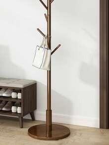 Perchero De Lujo Con Base Tipo Marmol Perchero de pie de madera maciza, perchero vertical simple para dormitorios, hogares y oficinas. Adecuado para tops de primavera y verano, - Negro - Ver 3