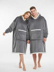 1pc Oversized Hooded Sweatshirt, Wearable Fleece Blanket Pullover For Men & Women, Warm & Comfortable Sherpa Lined Hoodie With Giant Pockets, Ideal For Autumn/Winter