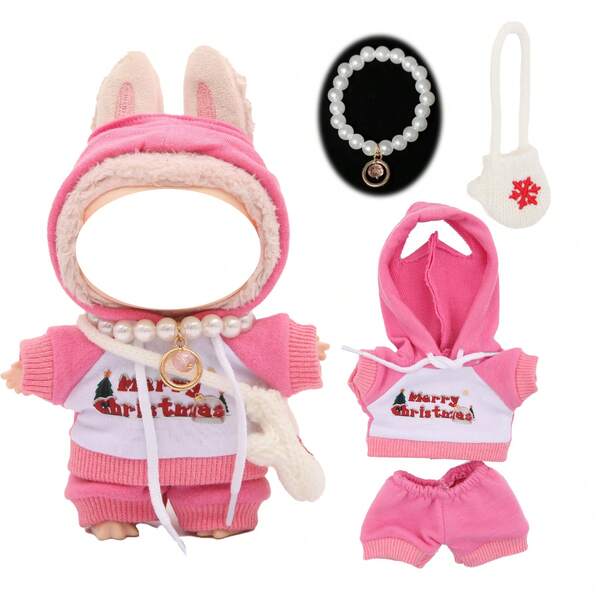 Christmas Graphic Sweatshirt Set, Paired With Pearl Necklace And Crossbody Bag. For Labubu, Christmas Holiday Outfit, Holiday Birthday Gift (Excluding Plush Doll)