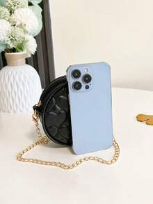 1pc Women's Embroidered PU Leather Small Round Shoulder Bag, Fashion Crossbody Bag