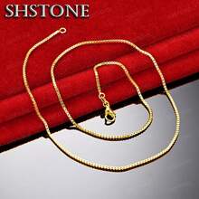 Dây chuyền mắt xích hộp 1mm bằng bạc sterling 925 mạ vàng 18K, nhiều lựa chọn kích thước: 16/18/20/22/24/26/28/30 inch, dây chuyền tự làm sáng tạo, unisex, trang sức cưới/đính hôn thời trang, dây chuyền mắt xích vàng. - vàng - Xem 2