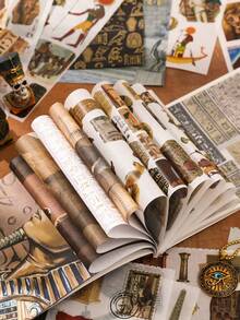 50 piezas/Paquete Pegatinas con Temática Egipcia Vintage, Pegatinas Decorativas Creativas y Estéticas, Materiales de Manualidades para Decoración DIY, Regalos de Vacaciones, Scrapbooking Personalizado, Útiles Escolares