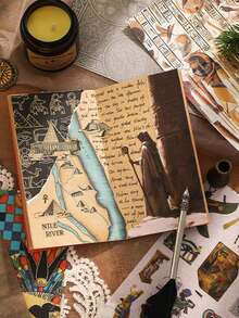 50 piezas/Paquete Pegatinas con Temática Egipcia Vintage, Pegatinas Decorativas Creativas y Estéticas, Materiales de Manualidades para Decoración DIY, Regalos de Vacaciones, Scrapbooking Personalizado, Útiles Escolares