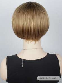 8 英寸短款时尚直发 BOB 假发 合成棕色染色深色发根假发 女士万圣节假发 - 彩色 - 查看 4