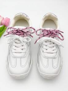 New Lacing Style Colorblock Shoelaces, White Flat Laces + Multi-Color Dotted Woven Shoelaces For Basketball Shoes, Canvas Shoes, Sneakers, Unisex