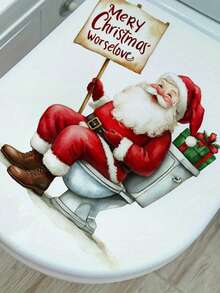 1pc Funny Santa Toilet Sticker Whimsical Santa Claus Toilet Lid Sticker PVC Self-Adhesive Toilet Lid Decal Christmas Festive Bathroom Decoration 9.84*11.81in/11.61*11.61in For Bathroom Toilet Cover Bedroom Living Room Dining Room Study Entrance Wall Decor Create A Christmas Holiday Atmosphere Make Room Decoration More Interesting Home Decor Christmas Decorations Wall Stickers Wall Sticker Stickers Christmas Decorations Home - Multicolor - View 9