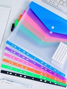 Portable File Bags,A4 Size High Capacity Loose Leaf File Bags(Hold 200 Sheets Of 70g Paper),Plastic Envelopes Binder Pocket 11 Holes Expandable Binder Folders For 2/3/4 Ring Document Pouch With Snap Button & Label Loose-Leaf Transparent For School Home Office (Side-Opening) Modern PP Material, 11 Holes Binding Rings, Expandable Buttons, Label Pockets Craft Supplies Portable Design