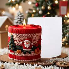 Christmas Series Candle Silicone Mold, Santa Claus Embossed Pillar Candle, Super Exquisite Knitted Texture, Suitable For Christmas Atmosphere Scented Candle Mold, Handmade DIY Plaster Decorative Ornaments, Create A Warm Holiday Tabletop Christmas Limited Edition! Knitted Style Silicone Candle Mold, DIY Atmosphere Tabletop Decorative Candle