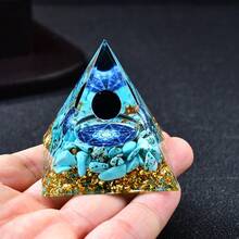 1pc Natural Aquamarine Crushed Stone Evil Eye Ball Resin Energy Pyramid Healing Gemstone Pebble Decor Gift - Blue - View 10