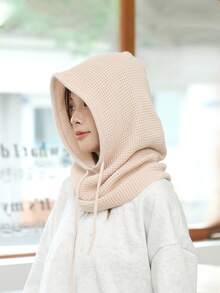 1入組女式冬季暖和圍巾,附針織毛帽和耳掩 - 米色 - 查看 14