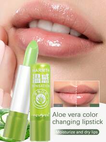 1 pieza Lápiz labial verde neutro de aloe - Cambia de color sensible a la temperatura, 24H de hidratación, regalo de Halloween y Navidad para ella
