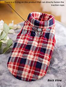 1pc Burgundy Red White And Blue Gourd Quilted Flannel Plaid Zip-Up Washable Pet Jacket/Coat, Christmas, Christmas Decorations
