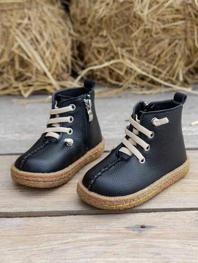 1 par de botas planas ligeras y cómodas con diseño de cremallera lateral para niños y niñas, adecuadas para uso diario al aire libre, otoño/invierno