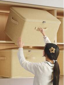 1pc Foldable Thickened Fabric Storage Box With Zipper And Handle, Non Installation Fabric Large Capacity Storage Box, Dustproof And Moisture Proof Folding Clothing Sorting Box