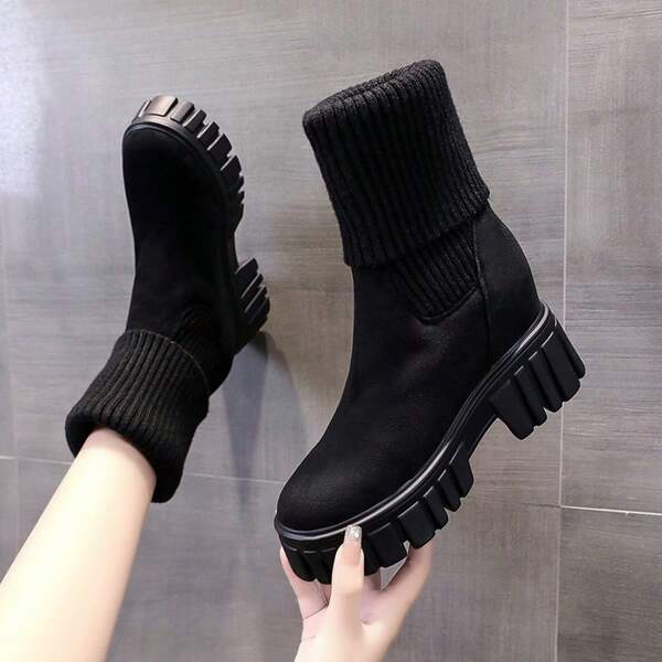 Women's Slim Fit Tall Boots, Comfortable Versatile Fold-Over Short Boots