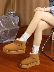 Botas de tobillo y cortas para mujer, con forro térmico, antideslizantes, botas cálidas de invierno para actividades al aire libre,Botas de nieve al aire libre para mujeres, plantas gruesas, más terciopelo, color sólido - Caqui - Ver 2