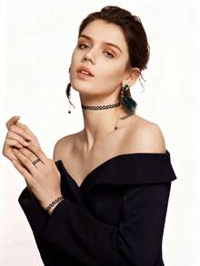 1pc Necklace / 3pcs Necklace + Bracelet + Ring Tattoo Choker Set: Necklace, Bracelet, Ring - Blending 90s Necklace Style With 2000s Y2K Vintage Fashion - Stretchy Tattoo-Inspired Jewelry Accessories For Adults