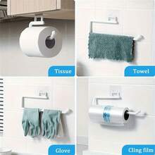 1pc No Drill Kitchen Paper Towel Holder, Toilet Paper Rack, Tissue Roll Hanger, Plastic Wrap Organizer, Dishcloth Holder, Wall Mounted Towel Bar, Kitchen & Bathroom Accessories