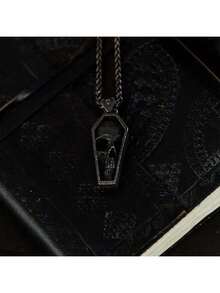 Punk Men Necklace Jewelry Accessories Hip Hop Vintage Coffin Skull Pendant Necklace For Men Birthday/Anniversary/Holiday Gifts For Him Everyday Jewelry, Elegant Accessory - 復古銀色 - 查看 3