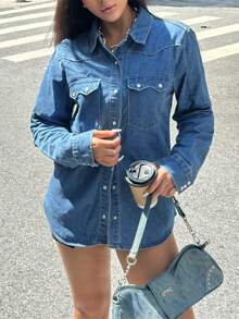 Camicia di jeans da donna, camicetta casual e alla moda per l'autunno