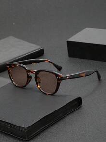 1 Pair Men's Retro Round Studded Fashion Glasses, Fashionable For Outdoor, Cycling, Beach, Party