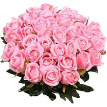 10pcs Pink Artificial Roses, Flowers Valentine's Day Bundle Decoration Wedding Decoration Bride Handheld Flower Wrist Flower Breast Material Home Dining Room Bedroom Vase Decoration Flower Bundle DIY Birthday Party Cake Material Valentine's Day New Years Gifts Material Shooting Props,Vase Decoration,New Year Decoration