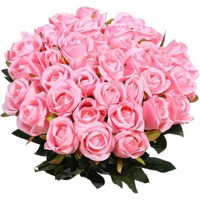 10pcs Pink Artificial Roses, Flowers Valentine's Day Bundle Decoration Wedding Decoration Bride Handheld Flower Wrist Flower Breast Material Home Dining Room Bedroom Vase Decoration Flower Bundle DIY Birthday Party Cake Material Valentine's Day New Years Gifts Material Shooting Props,Vase Decoration,New Year Decoration