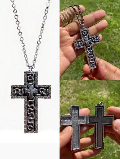 1pc Thanos Necklace, Unique Cross Pendant Necklace, Octopus Game Theme, Vintage Cross Pendant Necklace With Secret Compartment - Game Accessories
