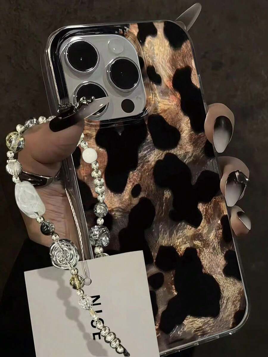 Husă de telefon minimalistă cu perle artificiale, imprimeu leopard, vopsită în stil ghepard, elegantă, cu ciucuri din pene, decorați pentru brățară, compatibilă cu 17 PROMAX /17/16/15 Pro Max, 15 Pro Max, 13/14/11/12/XS/XR/7/8/SE2, Galaxy A14/A15/S23/A50/A12/A32/A52/A72/A51/A21S/A13/A14/S22/S23 Ultra/S20 FE, cadou de ziua de naștere, versiune internațională, nu versiunea națională, aniversare de primăvară