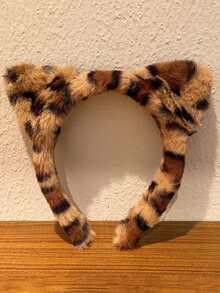 2 tiaras de pelúcia com estampa de leopardo, design fofo de orelha de gato, maquiagem, ioga, chá da tarde elegante, festa da moda, decoração de cosplay, presente de feriado e ano novo, acessórios de cabelo femininos elegantes, faixa de cabelo, arco de cabelo