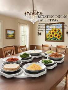 9pcs Of Kitchen Dining Table Turntable, Kitchen Countertop Turntable With 360 Degree Rotation, Multifunctional Heat-Resistant Rectangular Table - Black and White - View 6
