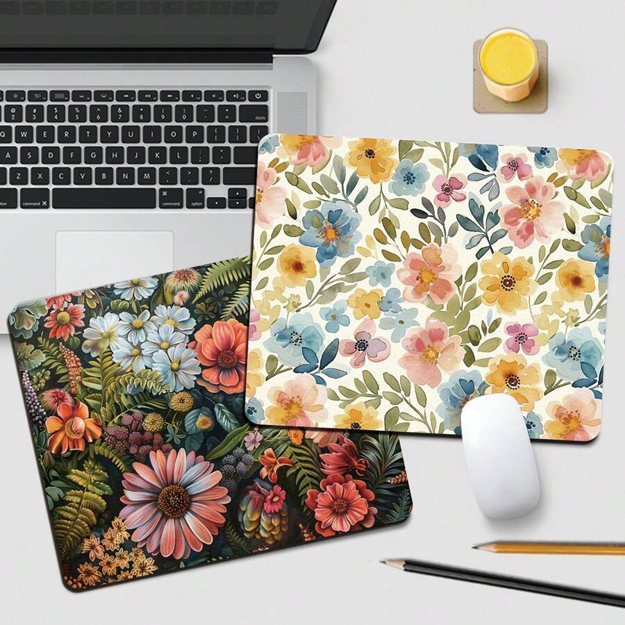 1 Blumen-Design Quadratische Mausunterlage, rutschfeste Gummibasis Büro Schreibtischunterlage, Größe 26 * 21 cm tragbar für Zuhause Computer Schreibtischunterlage, Gewicht 85g geeignet für Laptops, zufällig bedruckter Bereich