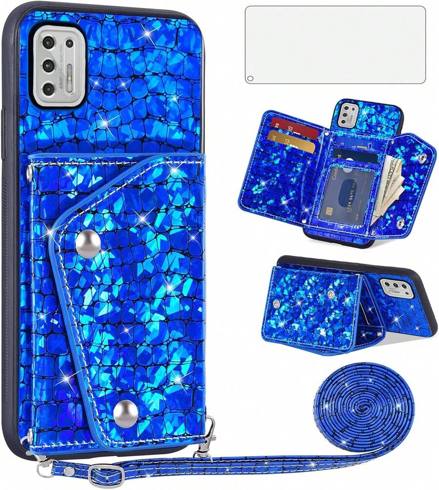 Asuwish Phone Case For Moto G Stylus 2021 4G Wallet Cover With Screen Protector And Credit Card Holder Stand Leather Bling Glitter Cell  GStylus 6.8 Stylo XT2115DL XT2115-1 Women Men Blue - 玫瑰金 - 查看 1