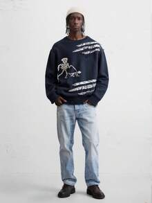 Suéter masculino estilo coreano com estampa divertida de caveira, usado nas ruas, novo modelo 2025, outono/inverno